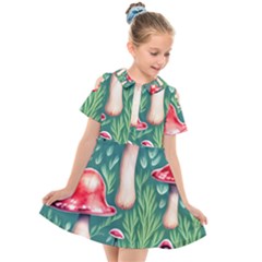 Forest Mushroom Fairy Garden Kids  Short Sleeve Shirt Dress by GardenOfOphir