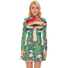 Forest Mushroom Fairy Garden Long Sleeve Velour Longline Dress by GardenOfOphir