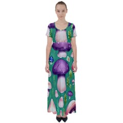 Forest Mushroom Garden Path High Waist Short Sleeve Maxi Dress by GardenOfOphir