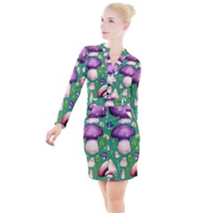 Forest Mushroom Garden Path Button Long Sleeve Dress by GardenOfOphir