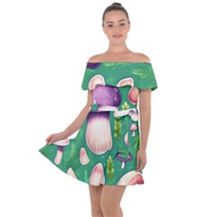 Forest Mushroom Garden Path Off Shoulder Velour Dress by GardenOfOphir