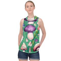 Forest Mushroom Garden Path High Neck Satin Top by GardenOfOphir