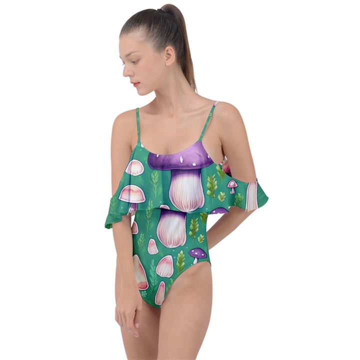 Forest Mushroom Garden Path Drape Piece Swimsuit