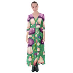 Forest Mushroom Garden Path Button Up Maxi Dress by GardenOfOphir