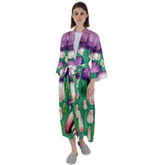 Forest Mushroom Garden Path Maxi Satin Kimono by GardenOfOphir