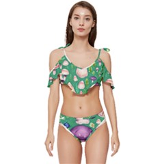 Forest Mushroom Garden Path Ruffle Edge Tie Up Bikini Set	 by GardenOfOphir