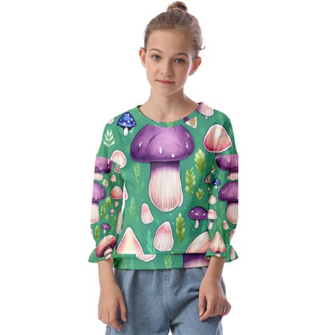 Forest Mushroom Garden Path Kids  Cuff Sleeve Top by GardenOfOphir