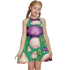 Forest Mushroom Garden Path Kids  Halter Collar Waist Tie Chiffon Dress by GardenOfOphir