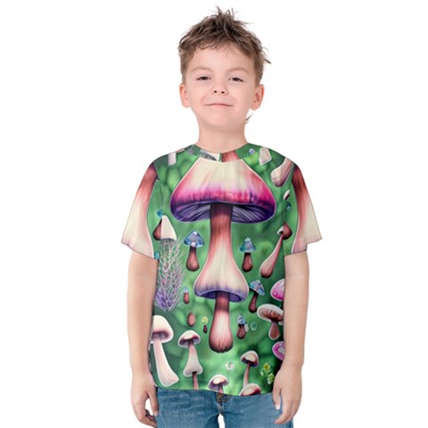 Secret Forest Mushroom Fairy Kids  Cotton Tee by GardenOfOphir