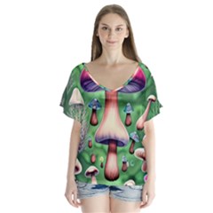 Secret Forest Mushroom Fairy V-neck Flutter Sleeve Top by GardenOfOphir