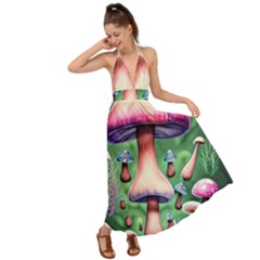 Secret Forest Mushroom Fairy Backless Maxi Beach Dress by GardenOfOphir