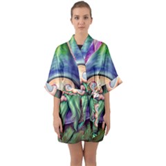 Enchanted Mushroom Forest Fairycore Half Sleeve Satin Kimono  by GardenOfOphir