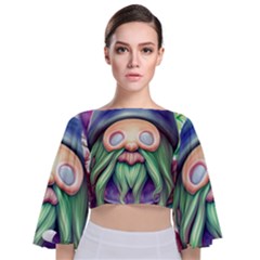 Enchanted Mushroom Forest Fairycore Tie Back Butterfly Sleeve Chiffon Top by GardenOfOphir