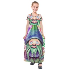 Enchanted Mushroom Forest Fairycore Kids  Short Sleeve Maxi Dress by GardenOfOphir