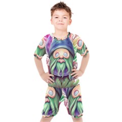 Enchanted Mushroom Forest Fairycore Kids  Tee And Shorts Set by GardenOfOphir