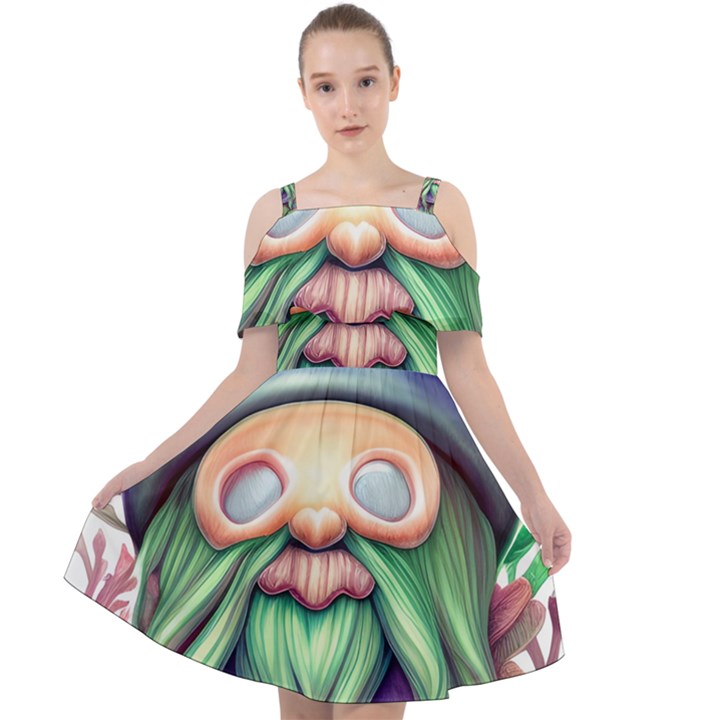 Enchanted Mushroom Forest Fairycore Cut Out Shoulders Chiffon Dress