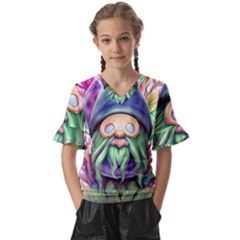 Enchanted Mushroom Forest Fairycore Kids  V-neck Horn Sleeve Blouse by GardenOfOphir