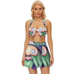 Enchanted Mushroom Forest Fairycore Vintage Style Bikini Top And Skirt Set  by GardenOfOphir