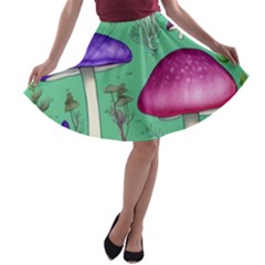 Foraging In The Mushroom Forest A-line Skater Skirt by GardenOfOphir