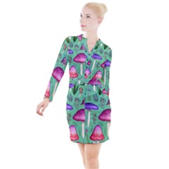 Foraging In The Mushroom Forest Button Long Sleeve Dress by GardenOfOphir