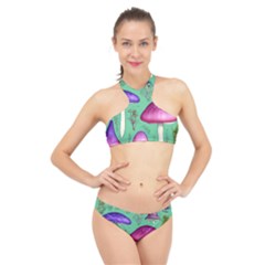 Foraging In The Mushroom Forest High Neck Bikini Set by GardenOfOphir