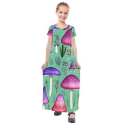 Foraging In The Mushroom Forest Kids  Short Sleeve Maxi Dress by GardenOfOphir