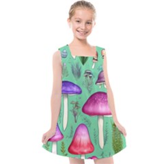 Foraging In The Mushroom Forest Kids  Cross Back Dress by GardenOfOphir