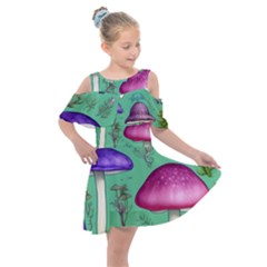 Foraging In The Mushroom Forest Kids  Shoulder Cutout Chiffon Dress by GardenOfOphir