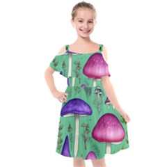 Foraging In The Mushroom Forest Kids  Cut Out Shoulders Chiffon Dress by GardenOfOphir