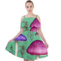 Foraging In The Mushroom Forest Cut Out Shoulders Chiffon Dress by GardenOfOphir