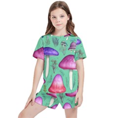 Foraging In The Mushroom Forest Kids  Tee And Sports Shorts Set by GardenOfOphir