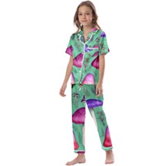 Foraging In The Mushroom Forest Kids  Satin Short Sleeve Pajamas Set by GardenOfOphir