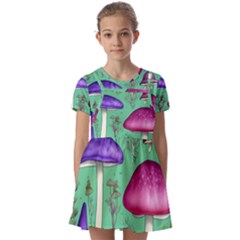 Foraging In The Mushroom Forest Kids  Short Sleeve Pinafore Style Dress by GardenOfOphir