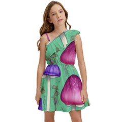 Foraging In The Mushroom Forest Kids  One Shoulder Party Dress by GardenOfOphir