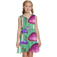 Foraging In The Mushroom Forest Kids  Sleeveless Tiered Mini Dress by GardenOfOphir