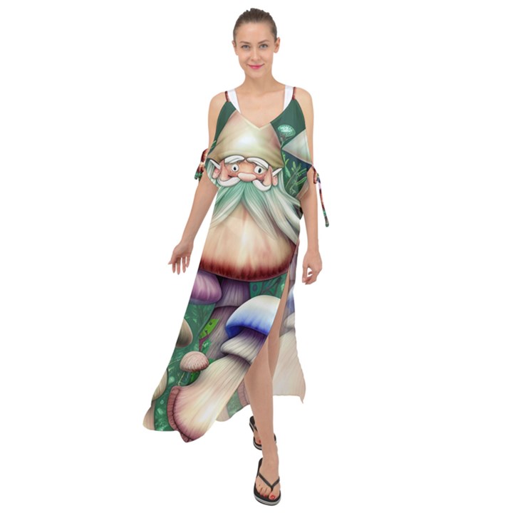 Natural Mushroom Fairy Garden Maxi Chiffon Cover Up Dress