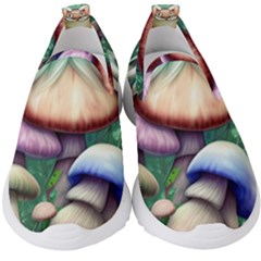 Natural Mushroom Fairy Garden Kids  Slip On Sneakers by GardenOfOphir