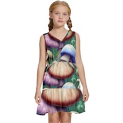 Natural Mushroom Fairy Garden Kids  Sleeveless Tiered Mini Dress by GardenOfOphir