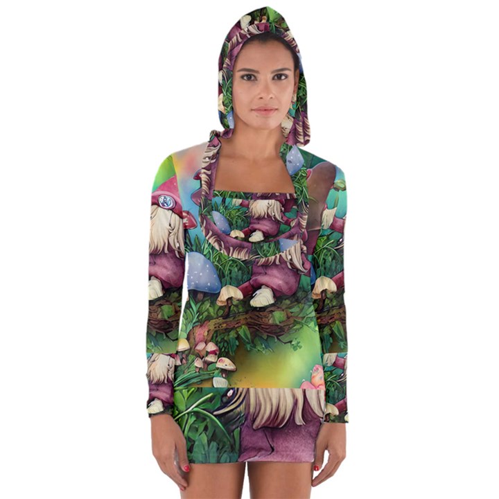 Vintage Flowery Mushroom Long Sleeve Hooded T-shirt