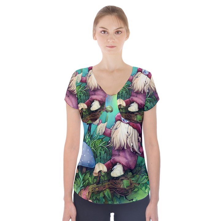 Vintage Flowery Mushroom Short Sleeve Front Detail Top