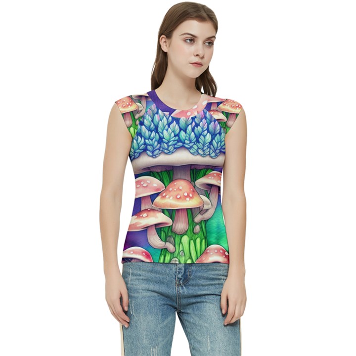 Woodsy Mushroom Forest Nature Women s Raglan Cap Sleeve Tee