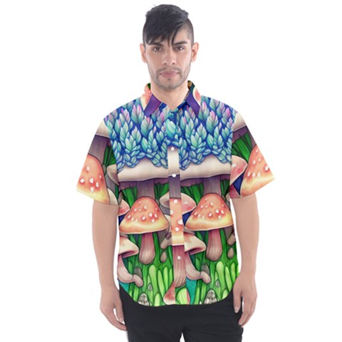 Woodsy Mushroom Forest Nature Men s Short Sleeve Shirt by GardenOfOphir