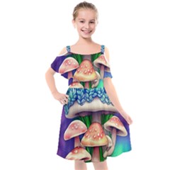 Woodsy Mushroom Forest Nature Kids  Cut Out Shoulders Chiffon Dress by GardenOfOphir