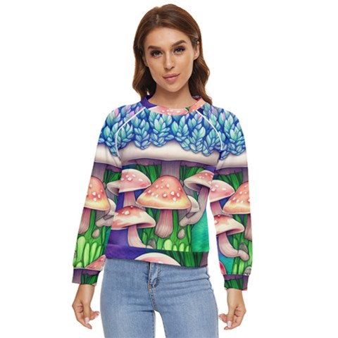 Woodsy Mushroom Forest Nature Women s Long Sleeve Raglan Tee by GardenOfOphir