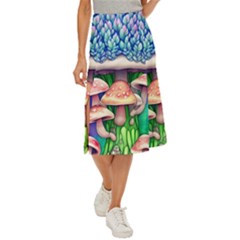 Woodsy Mushroom Forest Nature Midi Panel Skirt by GardenOfOphir