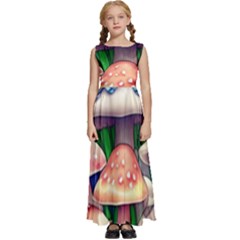 Woodsy Mushroom Forest Nature Kids  Satin Sleeveless Maxi Dress by GardenOfOphir