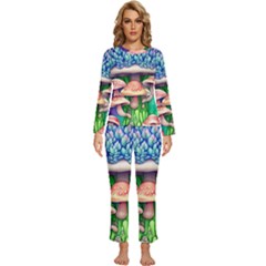 Woodsy Mushroom Forest Nature Womens  Long Sleeve Lightweight Pajamas Set