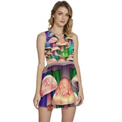 Woodsy Mushroom Forest Nature Sleeveless High Waist Mini Dress by GardenOfOphir