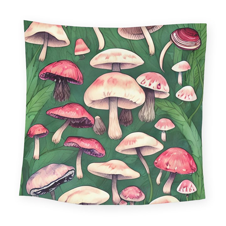 Foraging In The Mushroom Zone Square Tapestry (Large)