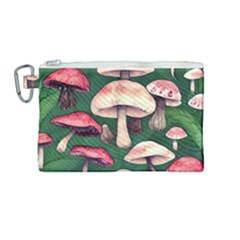 Foraging In The Mushroom Zone Canvas Cosmetic Bag (medium) by GardenOfOphir